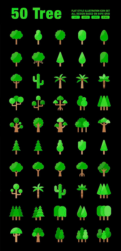 50 Tree Flat Style Icons BSBMA2X