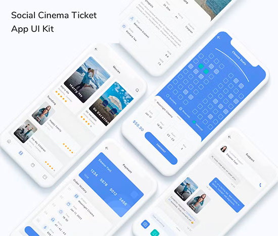 Social Cinema Ticket App UI Kit V8V4P73