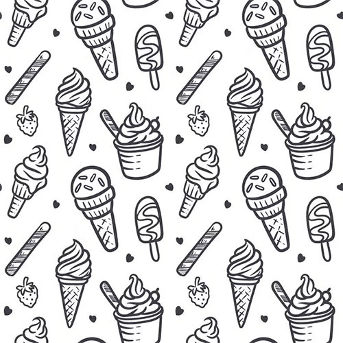 Ice Cream Seamless Pattern in Hand Drawn Style G3RVFSW