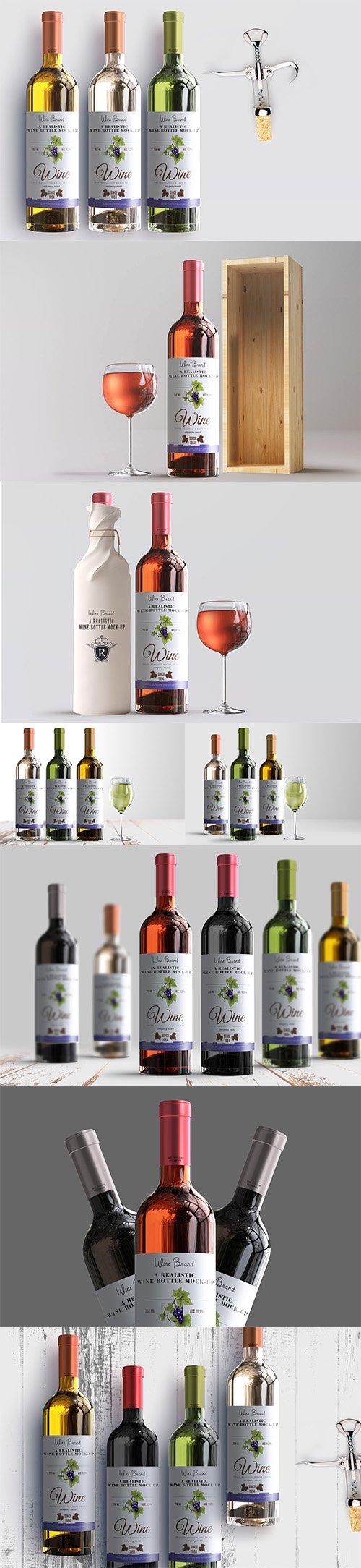 Realistic Wine Bottle Label Mockup PSD Pack