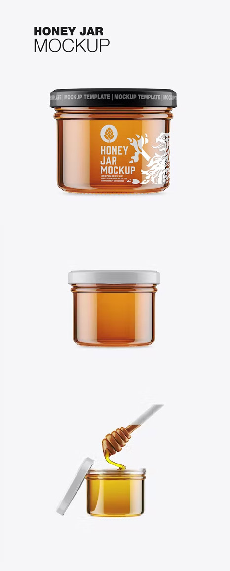 Honey Glass Jar and Spoon Mockup