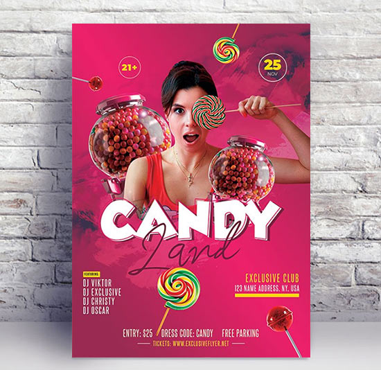 Candyland party - Premium flyer psd template