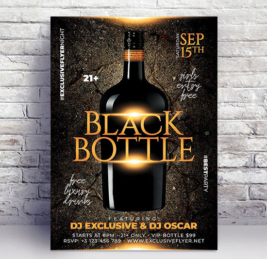 Black bottle party - Premium flyer psd template