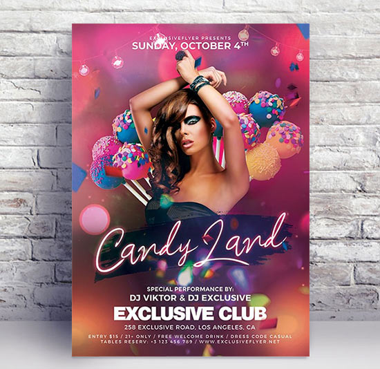 Candyland night - Premium flyer psd template