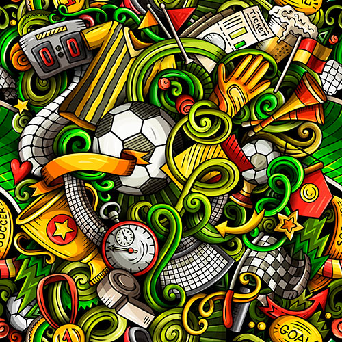 Soccer Doodle Cartoon Seamless Pattern RXJNQHY