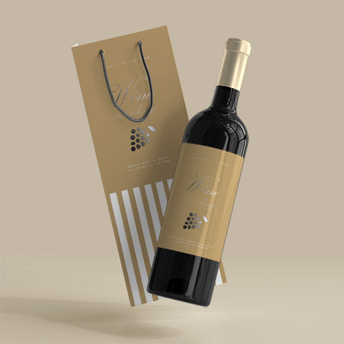 Wine Bottle Mockup With Bag