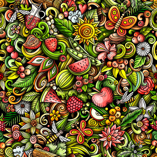 Summer Nature Doodle Cartoon Seamless Pattern V8GP292