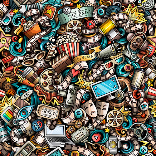 Cinema Doodle Cartoon Seamless Pattern ZW3KFQS