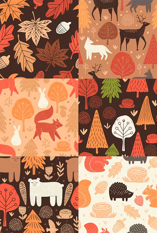 6 Seamless patterns with forest and animals G6H6463