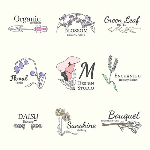 Floral Feminine Logo Design Set Vector