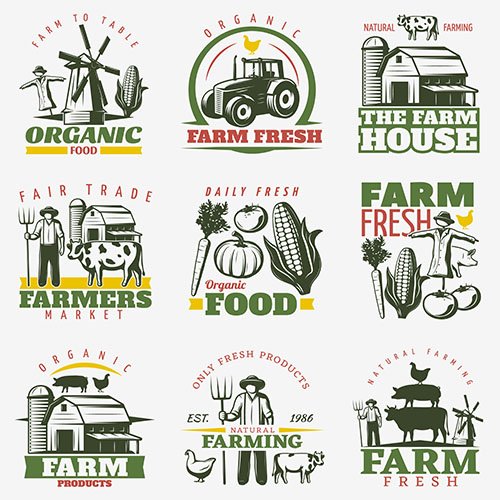 Colorful Farm Emblems Set