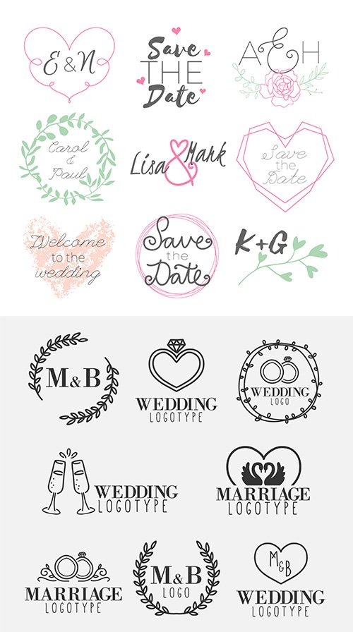 Hand-Drawn Wedding Logo Set