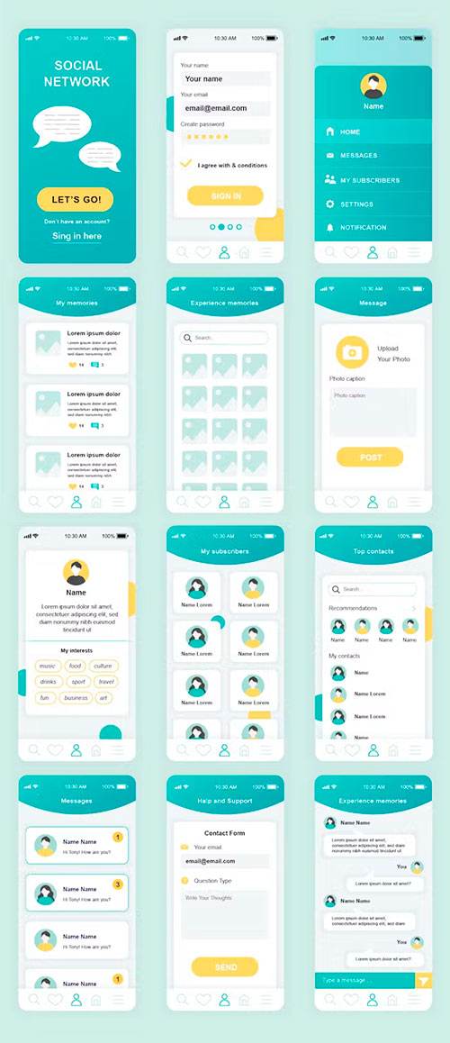 Social Network Mobile App UI Kit A2PFYVT