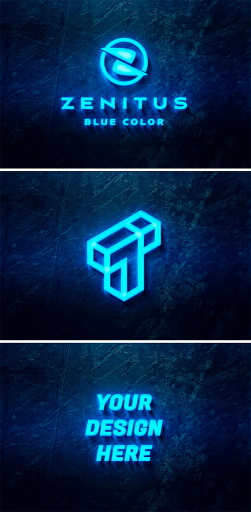 Blue Glowing Metal Logo Mockup 458350601