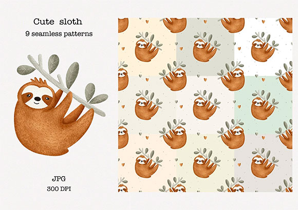 Cute Sloth Seamless Patterns 2EXG6Z2