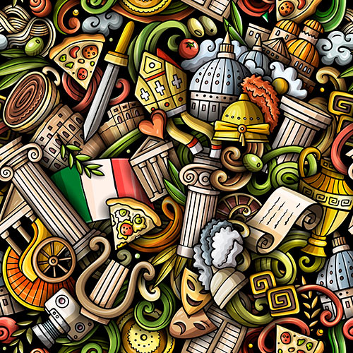 Rome City Doodle Cartoon Seamless Pattern YCDSQTZ