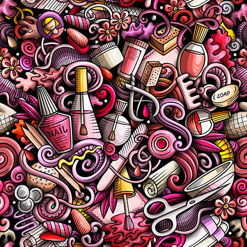 Nail Salon Doodle Cartoon Seamless Pattern AJS2Y5X