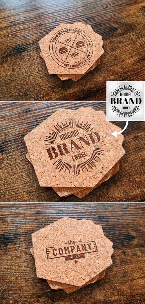 Coaster Printed Logo Mockup on Wooden Surface 454627621