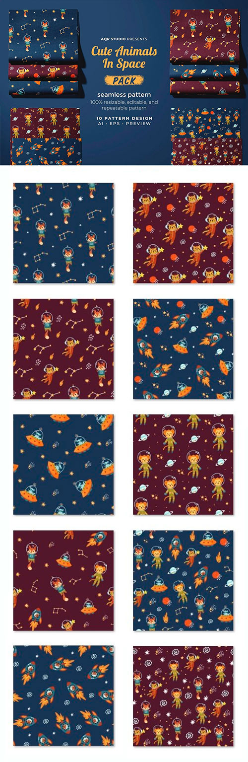 Cute Animals In Space - Seamless Pattern TGNQUP7