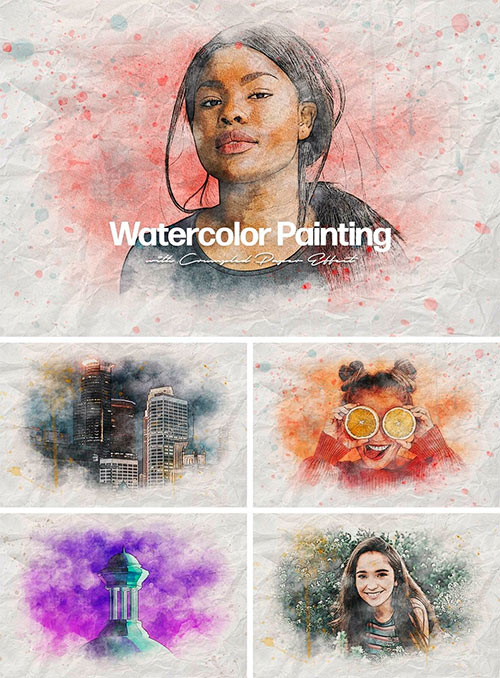 Old Watercolor Painting Photo Effect Mockup 452560035