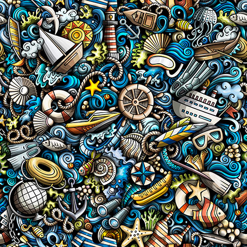 Marine Doodle Cartoon Seamless Pattern GQXC7VX