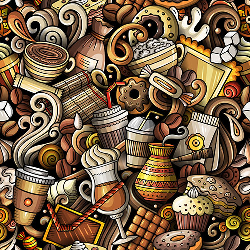 Coffee Doodle Cartoon Seamless Pattern U6XQHYT