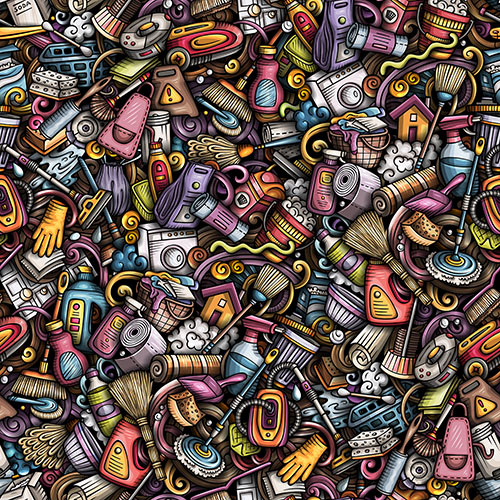 Cleaning Doodle Cartoon Seamless Pattern J6BWYWB