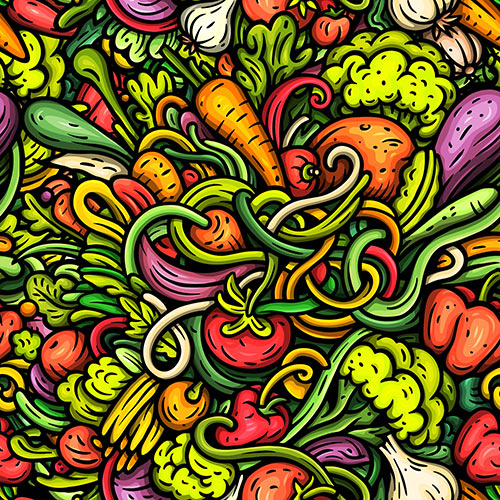 Vegetables Doodle Cartoon Seamless Pattern M3MQ3KE