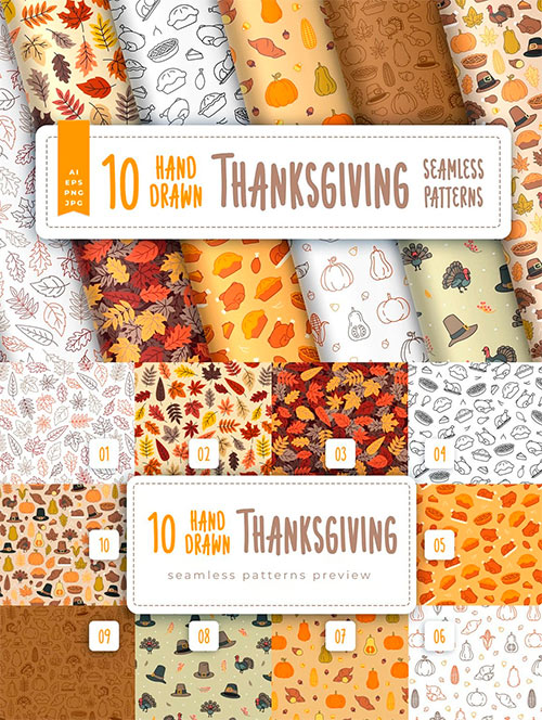 Hand Drawn Thanksgiving Seamless Patterns BGXD3UW