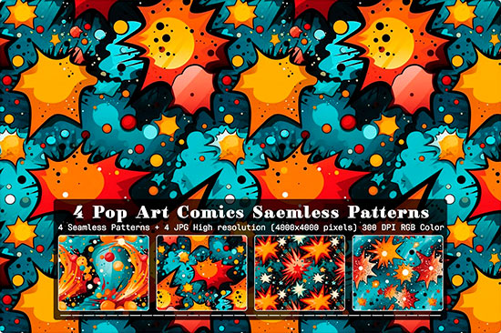 4 Pop Art Comics Seamless Patterns R9BXDRZ