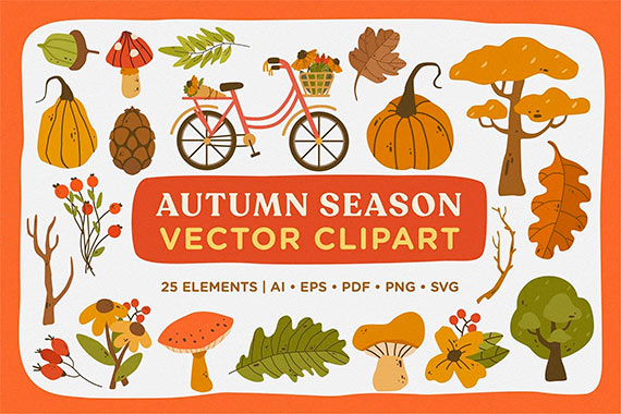 Autumn Season Vector Clipart Pack 3JZF6ZD