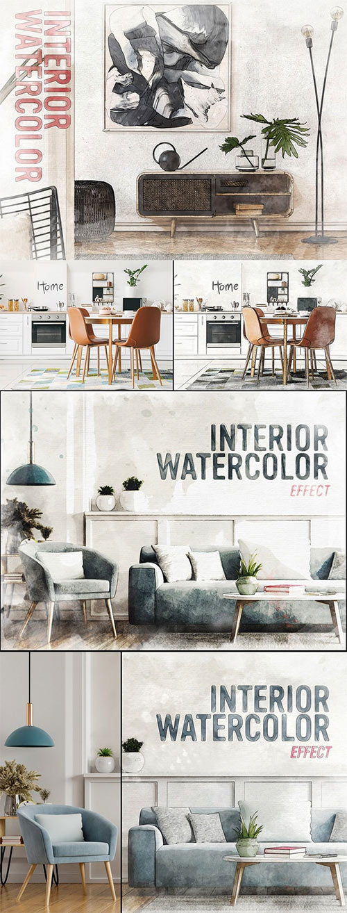 Interior Watercolor Effect Mockup 408608485