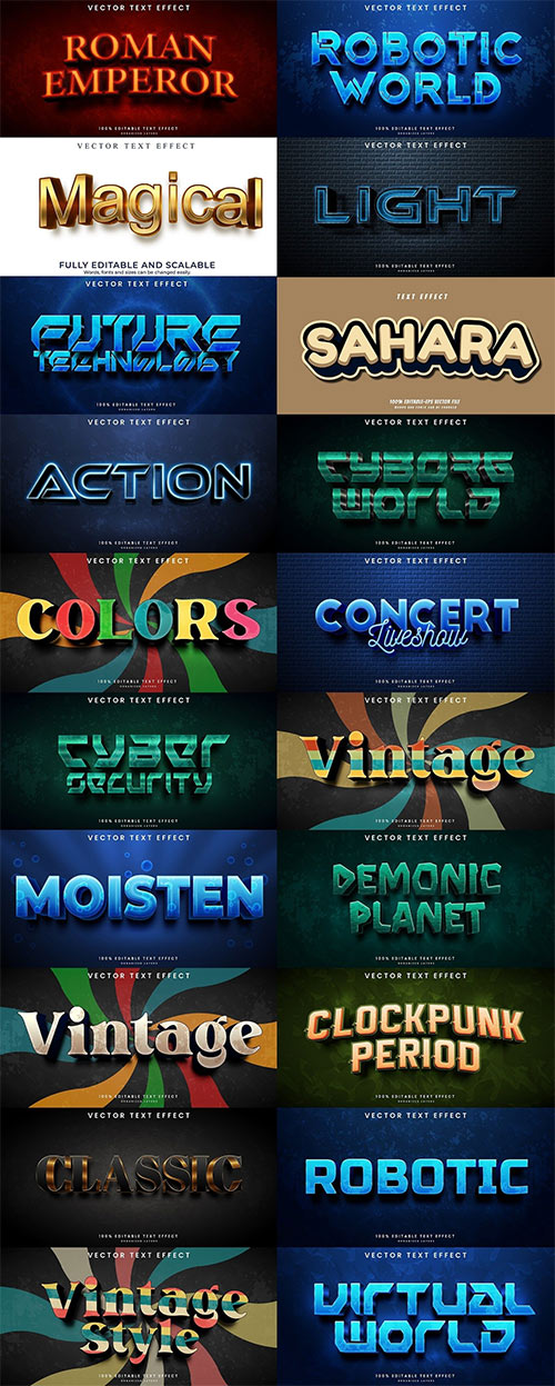 Set 3d editable text style effect vector vol 54