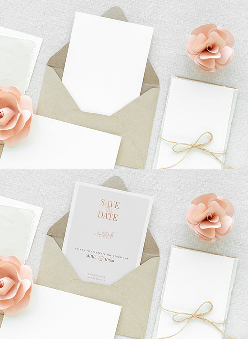 Wedding Card Template Mockup with Pink Roses 433131335