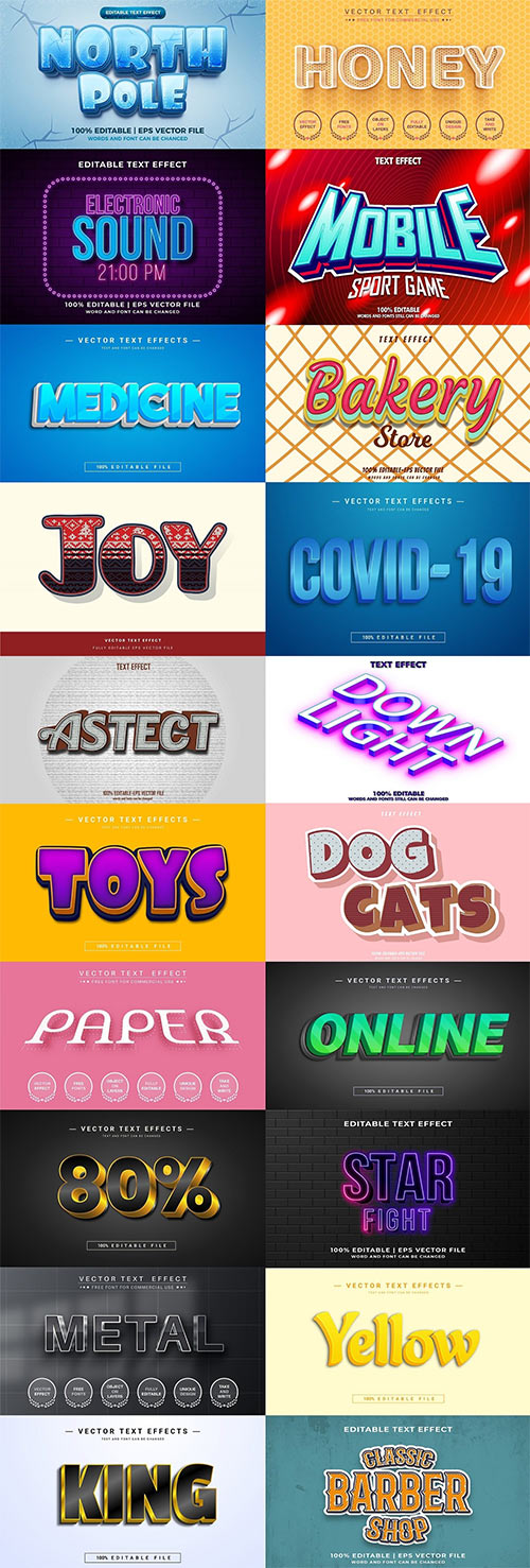 Set 3d editable text style effect vector vol 51