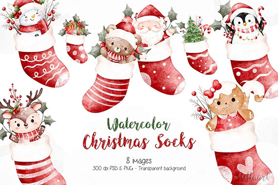 Watercolor Christmas Socks ZGND25Q