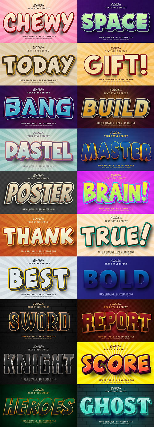 Set 3d editable text style effect vector vol 63