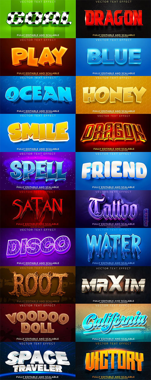 Set 3d editable text style effect vector vol 55