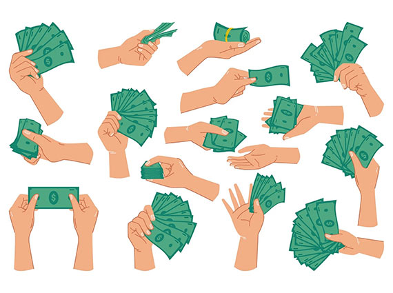 Hands holding paper money, cash, dollar banknotes ZRSKWB7