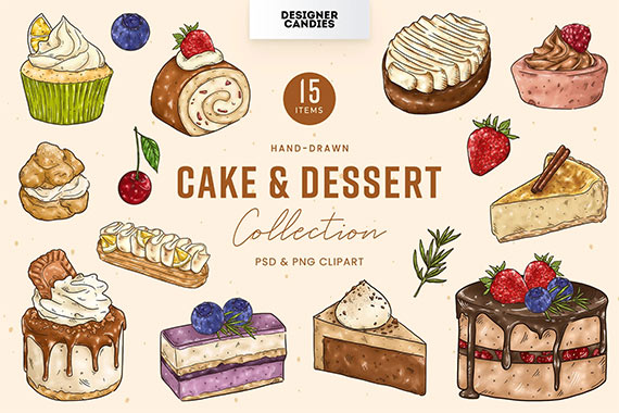 Cakes and Dessert Clipart Illustration FXVEU6T