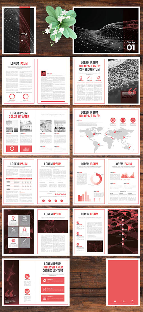 Business Report Layout with Red Accents INDT