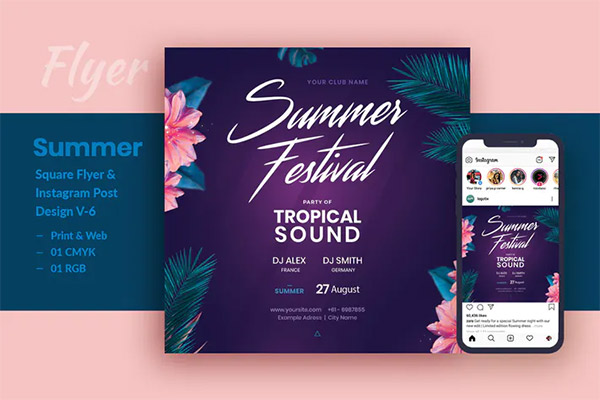 Summer Festival Party Flyer & Instagram Post V-6 PSD