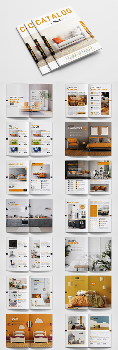 Product Catalog Layout with Orange Accents 302321490