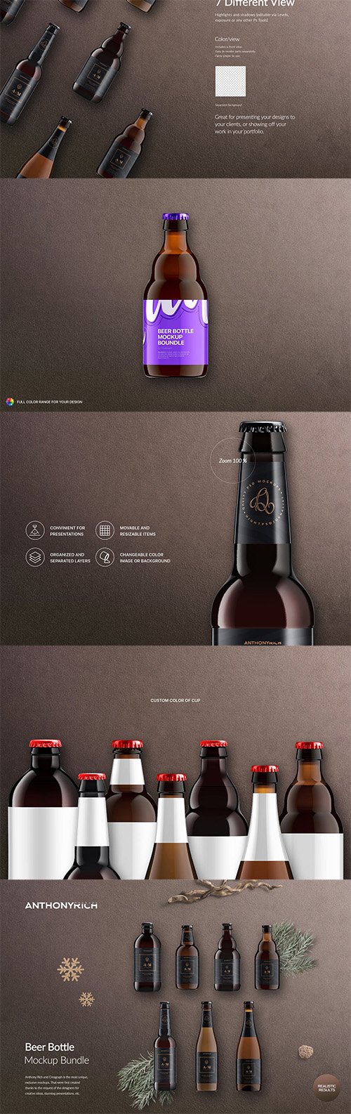 Beer Bottle Mockup Bundle PSD