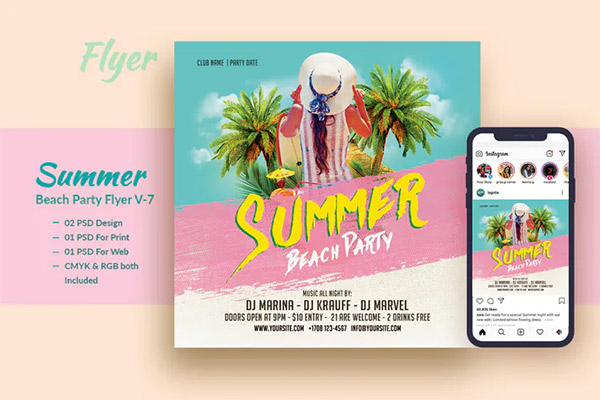 Summer Beach Party Flyer & Instagram Post V7