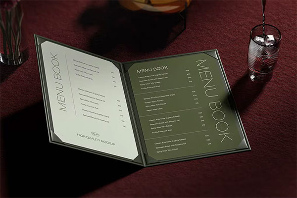 Restaurant Menu Book Mockup on Table TKF8KK9