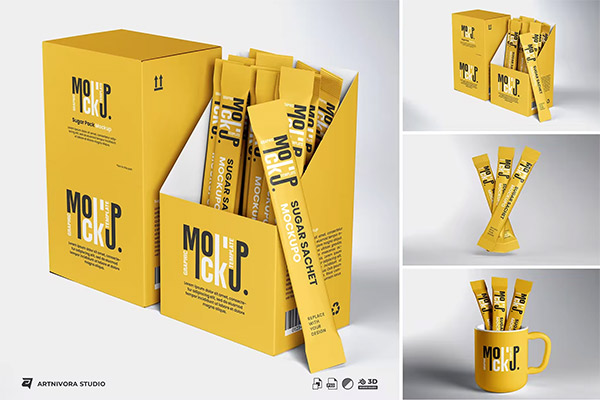 Sugar Sachet Mockup Sets B55WDBD