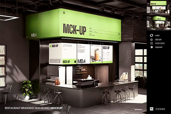 Restaurant Branding Sign Board Mockup K8H79RJ