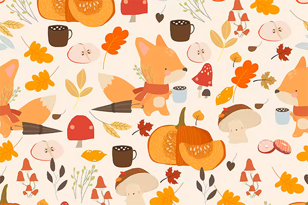 Vector Seamless Pattern With Fox, Autumn Leaves FAMKSQB