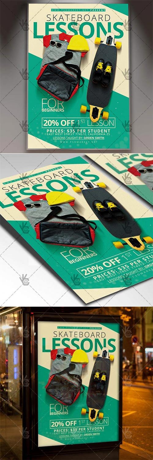 Skateboard Lessons Sport Flyer - PSD Template